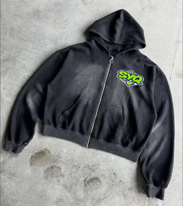 Sudadera con Capucha Personalizada de Alta Calidad, Tejido Waffle de Algodón Grueso, Lavado Ácido, Estilo Vintage, con Diseño de Pedrería, para Invierno - Product Image 2