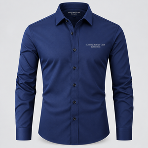 <b>Men's</b> <b>Navy</b> <b>Blue</b> Long Sleeve Formal Dress <b>Shirt</b> Turn Down Collar Single Breasted Embroidered Top <b>Navy</b> <b>blue</b> formal dress <b>shirt</b> - Product Image 1
