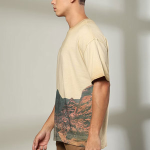 T-shirt en jersey de coton surdimensionné pour homme, col rond, manches courtes, style décontracté avec imprimé, coupe respirante - Product Image 3