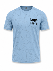 Men's Light Blue <b>Geometric</b> Pattern Short Sleeve T-<b>Shirt</b> Quick Dry Regular Fit O-Neck Knitted Polyester Casual Wear - Product Image 1