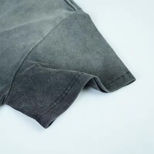 T-shirt en coton noir délavé à l'acide pour homme, manches courtes, col rond, coupe classique, couleur unie, jersey décontracté, tricoté, teint uni - Product Image 4