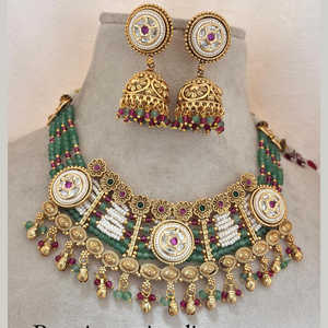 Juego de collar de joyería fina de piedra Pota chapada en oro 12032078PGR - Product Image 1