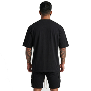 T-shirts noirs unis à manches courtes 100% coton col rond pour hommes, vêtements de sport, t-shirts épais pour hommes - Product Image 2