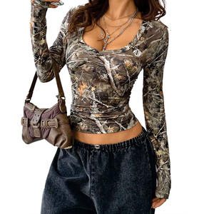 Camiseta de Camuflaje para Mujer al por Mayor, Manga Larga, Ajustada, Elástica, Estilo Urbano, Camisa de Camuflaje de Moda, Fabricante con Logotipo Personalizado, EE. UU. - Product Image 4