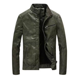 <b>Men's</b> Black PU Leather Moto Jacket Stand Collar Zipper Closure <b>Slim</b> <b>Fit</b> Autumn Wear Regular Sleeve Solid Color - Product Image 3