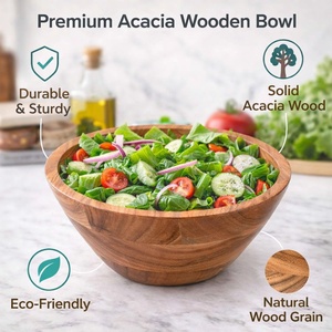 Ensaladera de Madera de Acacia, Tazón de Madera Natural para Servir Ensaladas de Verduras, Frutas, Centro de Mesa Decorativo para Cocina y Comedor - Product Image 5