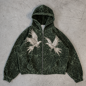 Sudadera con Capucha y Cremallera con Estampado de Leopardo y Bordado de Mariposas para Mujer, Ropa Casual, Estilo Diario, Ropa de Fin de Semana, Looks Urbanos, Ropa de Ocio - Product Image 4