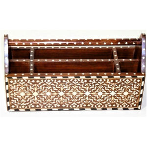 Handmade Wooden Cutlery Holder Bone Inlay Flatware <b>Caddy</b> Luxury Dining Table Organizer Remote Control Storage Box Wooden <b>Caddy</b> - Product Image 2
