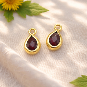 Natural Garnet Pear Pendant Gold Plated Bezel <b>Set</b> Charm Birthstone Earring Wholesale Jewelry Connector Sold Per <b>Pc</b> - Product Image 1