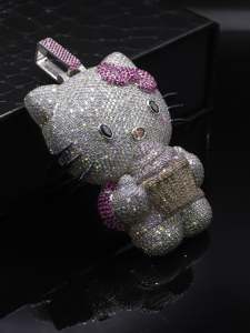 Fully Iced Out Hello Kitty <b>Pendant</b> VVS Moissanite Heavy Solid Back 925 Silver 10K 14K Solid Gold <b>3</b> Inch Hip Hop Charm Medallion - Product Image 3