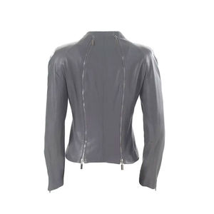 Chaqueta de Moto de Cuero PU para Mujer, Manga Larga, Cuello Alto, Cierre de Cremallera, Color Sólido, Estilo Otoñal, Largo Regular - Product Image 3
