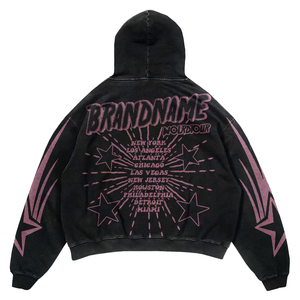 Sweat-shirt à capuche oversize pour homme, imprimé noir et rose, style streetwear, manches régulières, tissu FRENCH TERRY 300gsm - Product Image 3