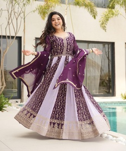 Traje Anarkali para Mujer con Dupatta, Morado y Lavanda, Bordado, Estilo Indio-Pakistaní, para Bodas y Festivales - Product Image 1