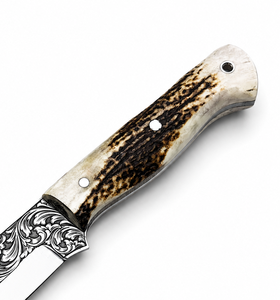 Cuchillo de Caza Welltrox Industries, Hoja de Acero J2 con Punta Caída, Mango de Asta de Ciervo, Grado Industrial/DIY, 9 Pulgadas de Largo - Product Image 4