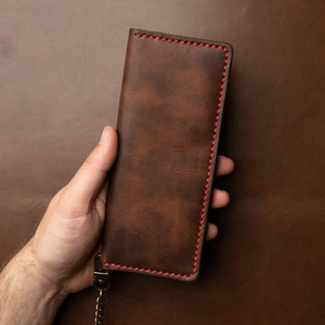 Handmade Genuine Leather Long <b>Wallet</b> With Chain Strap Vintage Men's Snap Closure Daily Use Brown Color - Product Image 2