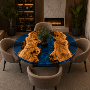 Mesa de Centro Moderna de Resina Epoxi Azul Brillante, Ecológica, para Decoración de Hogar de Lujo, Ideal para Diwali - Product Image 3