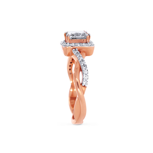 Anillo Solitario de Oro Rosa de 18K, Elegante Anillo con Halo de Diamante Cultivado en Laboratorio con Corte Princesa, Banda Trenzada de Oro Rosa, Anillo de Compromiso Nupcial - Product Image 4