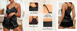 Conjunto de pijamas de 2 piezas para mujer, camiseta de manga corta con cuello en V, pantalones cortos a cuadros, ropa de dormir de algodón suave, ropa informal de verano - Product Image 6