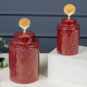 ชุดกระป๋องโลหะอะลูมิเนียมทรงกลมสีแดงเคลือบเงาพร้อมฝาเปิดและชุบทอง จำนวน 2 ชิ้น สำหรับใส่สมุนไพรและเครื่องเทศ - Product Image 1