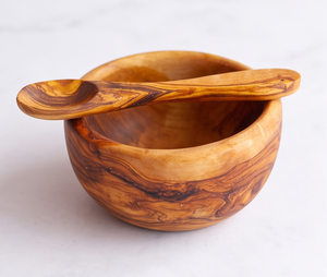 Élégante coupelle à sel et sucre en bois faite à la main avec cuillère, outil durable pour herbes et épices, design rond en bois naturel - Product Image 1