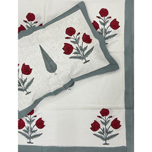 ผ้าปูที่นอนคู่สีขาวลายบัตต้าพิมพ์ลายด้วยมือ ผ้าฝ้าย 200 เส้นด้าย ลายเรขาคณิต ระบายอากาศได้ดี เหมาะสำหรับใช้ในบ้าน โรงแรม และงานตกแต่ง - Product Image 1