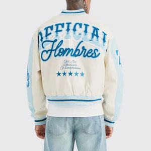 Graffiti Wool <b>Winter</b> High Street Men's Varsity <b>Jacket</b> Custom Concise Style Boxy Chenille Embroidery <b>Leather</b> Sleeves - Product Image 3
