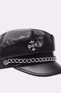 SPLENDID APPAREL Gorra de Béisbol Unisex Negra 100% Algodón de 5 Paneles con Emblema Metálico de Cadena Plateada Estilo Punk Casual Ajustable - Product Image 3