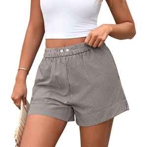 Women's High Waisted Striped Cotton Shorts <b>Elastic</b> Waist Loose Fit Casual Summer Shorts - Product Image 2