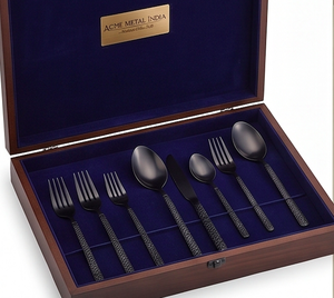 Obsidian Bark Textured Matte <b>Black</b> <b>Cutlery</b> <b>Set</b> Stainless Steel With Matte <b>Black</b> PVD Perfect For Weddings Parties And Hotel - Product Image 4