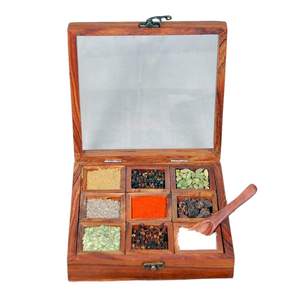 Medieval <b>Spice</b> <b>Box</b> With Spoon in Shesham Wood Handmade Kitchen Indian 9 Container With Lid Storage <b>Box</b> Gift - Product Image 2