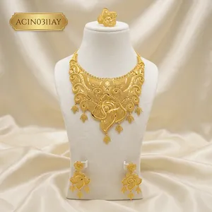 Classic Flower Design Gold Plated Brass Jewelry Set for Women-<b>Charm</b> Necklace with Box Chain Fashion - Product Image 1