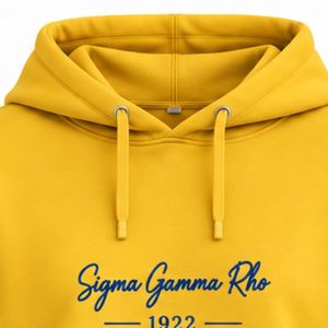 Sudadera con Capucha Corta para Mujer Sigma Gamma Rho, Letras Griegas Azules Personalizadas en Dorado, Sudadera con Capucha de Moda SGRho Sorority - Product Image 6