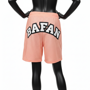 Shorts de baloncesto de malla para mujer, poliéster premium, color melocotón, transpirables, con logo bordado. - Product Image 2