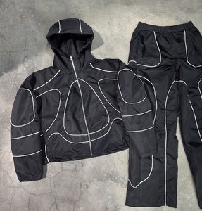 Wholesale Custom Men's Track <b>Zip</b>-<b>up</b> <b>Jacket</b> Shorts Set Breathable Color Windbreaker Polyester Nylon Hooded Autumn - Product Image 5