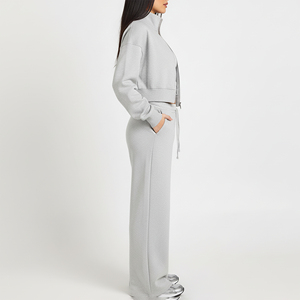 Ensemble de survêtement 2 pièces en molleton 100 % coton de haute qualité, brodé, style streetwear, respirant, grande taille, couleur unie pour femme - Product Image 2