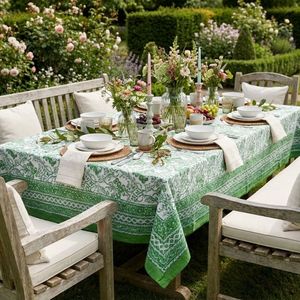 Nappe en coton imprimée à la main Raat Ki Rani Green 180x270cm, nappe de table design faite à la main, style décoration intérieure - Product Image 3