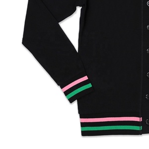 Cardigan noir à col en V pour femme, manches longues, couleur unie, tricoté, rayures roses et vertes, fermeture boutonnée, vêtements décontractés d'automne - Product Image 3