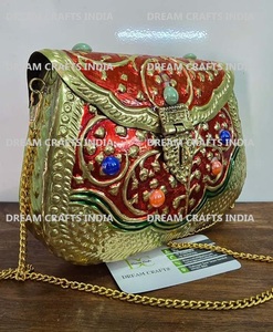 Classic DREAM CRAFTS INDIA Bag Metal Carved Multi Colouring Design Beautiful Dangling Chain Brass Clutch <b>Purse</b> Promotion - Product Image 5