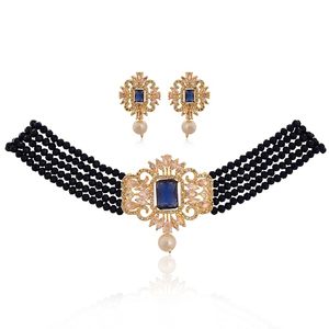 Ensemble collier et boucles d'oreilles en alliage plaqué or avec perles d'imitation, design floral vintage pour femmes, bijoux de mariage - Product Image 1