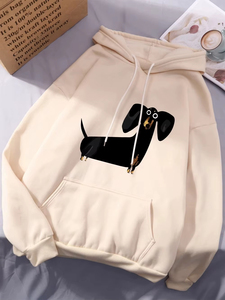 Sweat-shirt à capuche pour femme, nouvelle qualité, imprimé drôle de chien teckel, sweat-shirt décontracté chaud en polaire pour l'hiver avec poches - Product Image 3