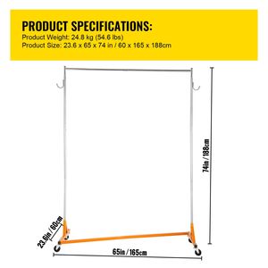 Appendiabiti Industriale con Base a Z Regolabile in Altezza, Robusto Stand per Abiti con Base a Z Orientabile - Product Image 4