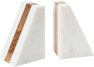 Marble Geometric Bookends with Wood Inlay white book ends heavy duty bookend wholesale book holder luxury desk decor - Product Image 3