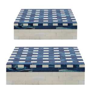 Boîte à fruits secs et à bijoux en bois naturel sculpté à la main avec incrustation d'os, à un seul niveau, vente en gros - Product Image 1