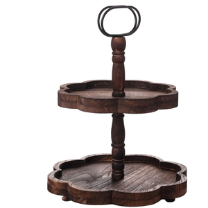 Wholesale Antique Style 2 Tier Wooden Serving Tray Decorative Carved Mango Wood Cake Stand For Wedding Parties And Home Decor - Product Image 5
