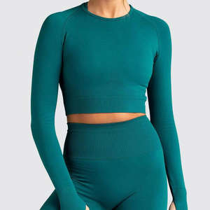 Ensemble de yoga personnalisé avec logo, à partir d'une pièce, en nylon et élasthanne, tenue deux pièces sans couture, ajustée, pour uniforme de gym, vente au détail, entraînement physique - Product Image 6