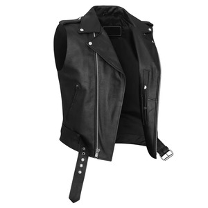 Chaleco de Motociclista de Cuero Genuino para Mujer, Cierre de Cremallera, Color Sólido, Ropa de Abrigo para Otoño - Product Image 3