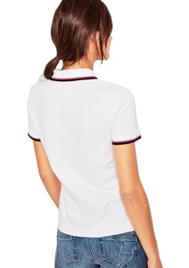 Camisa de equitación para mujer, de punto, informal, de manga corta, con cuello de contraste, abotonada, con logotipo personalizado, de secado rápido - Product Image 5