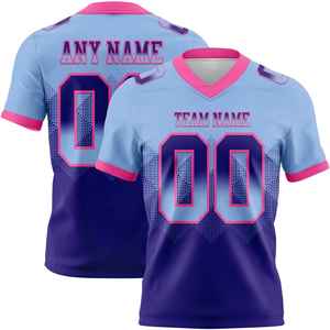 เสื้อฟุตบอลอเมริกันสีน้ำเงินพิมพ์ลายเต็มตัว คอวี แขนสั้น สำหรับผู้ชาย ผ้าโพลีเอสเตอร์ระบายอากาศ ชุดทีมแบบซับลิเมชั่น - Product Image 1
