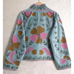 Indian Boho Velvet Suzani Jacket Handmade Embroidery Long Sleeve Designer Women Ethnic Outerwear <b>Coat</b> - Product Image 3
