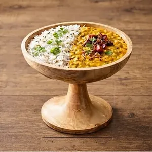 Bol sur piétement en bois de manguier tendance avec plat de service pour riz et curry, décoration de table rustique - Product Image 4